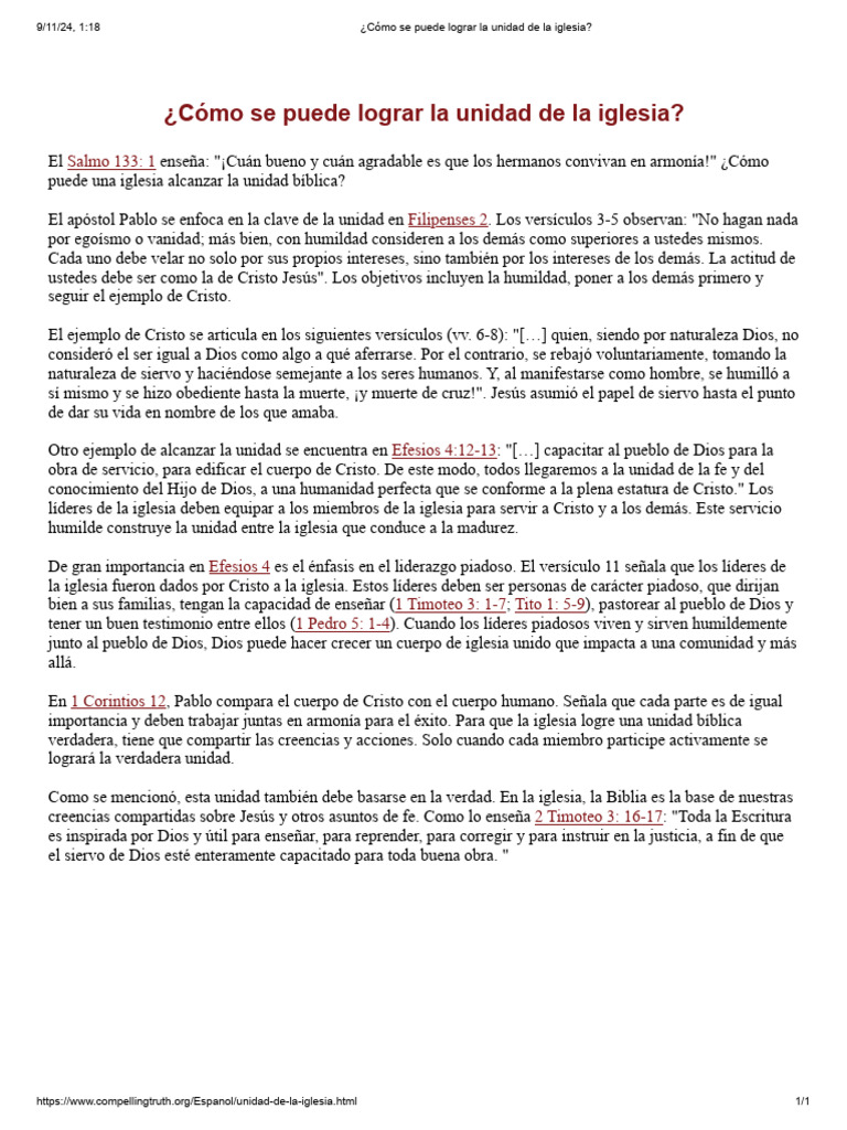 ¿Cómo Se Puede Lograr La Unidad de La Iglesia | PDF | Cristo (título ...