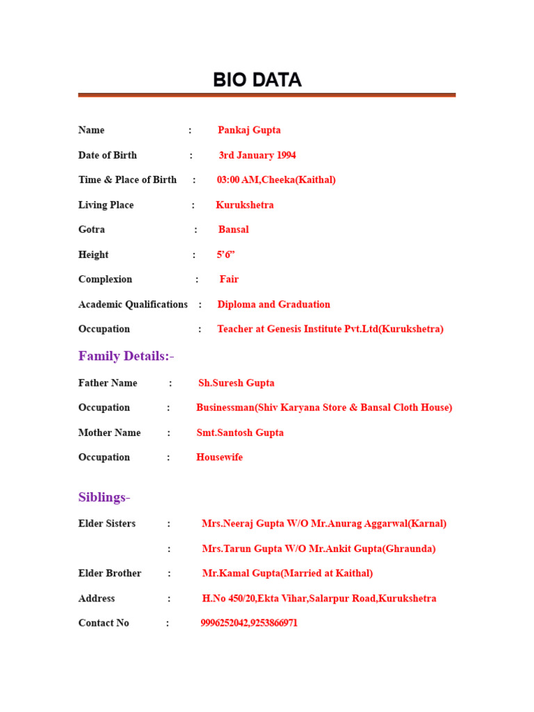 Chanchal Bansal's Biodata in Nepali | PDF