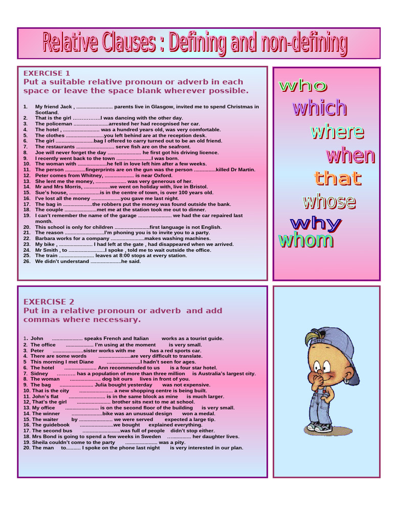 Relative Clauses: Defining and Non-Defining | PDF | Games & Activities ...