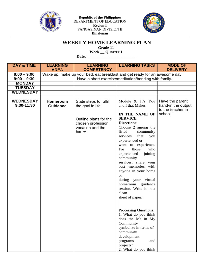 Weekly Home Learning Plan | PDF