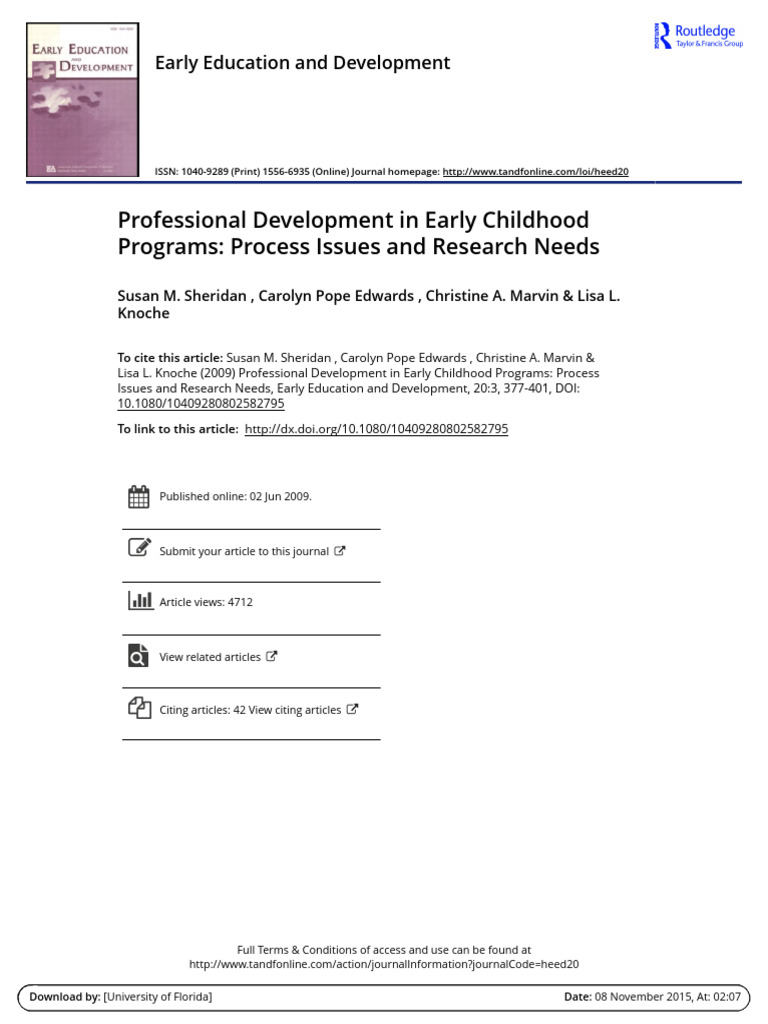 Professional Development in Early Childhood Programs: Process Issues ...