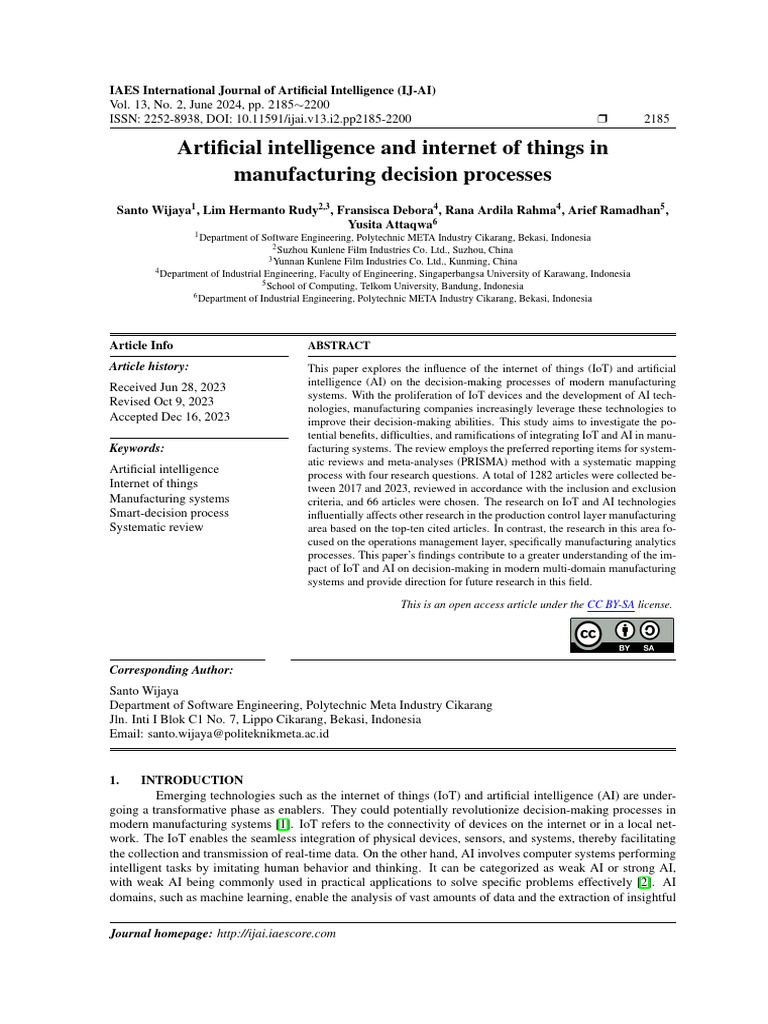 Artificial Intelligence and Internet of Things in Manufacturing ...