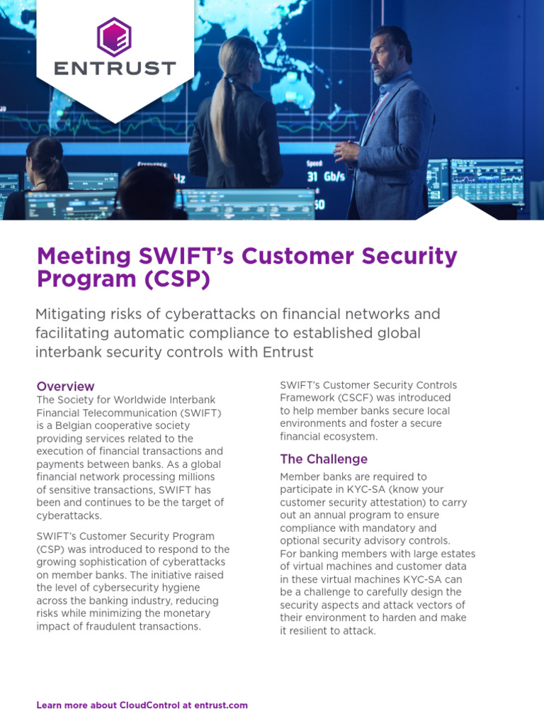SWIFT Customer Security Program Overview | PDF | Security | Computer ...