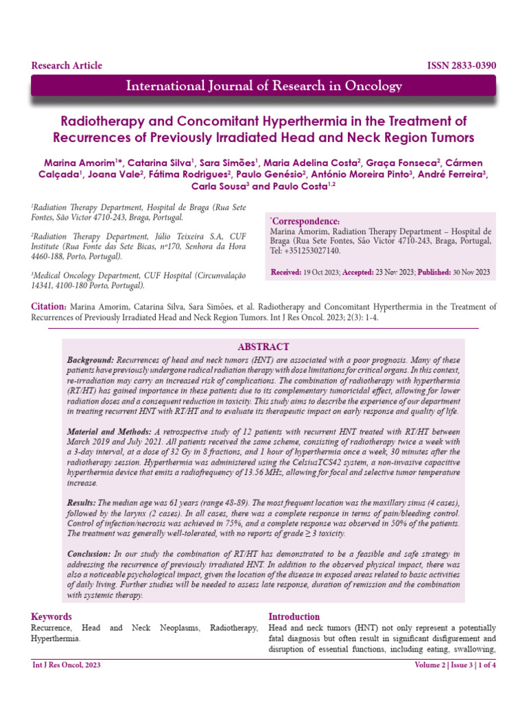 Radiotherapy and Concomitant Hyperthermia in The Treatment of ...