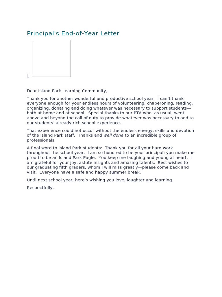 Principal's Year-End Appreciation Letter | PDF | Wellness