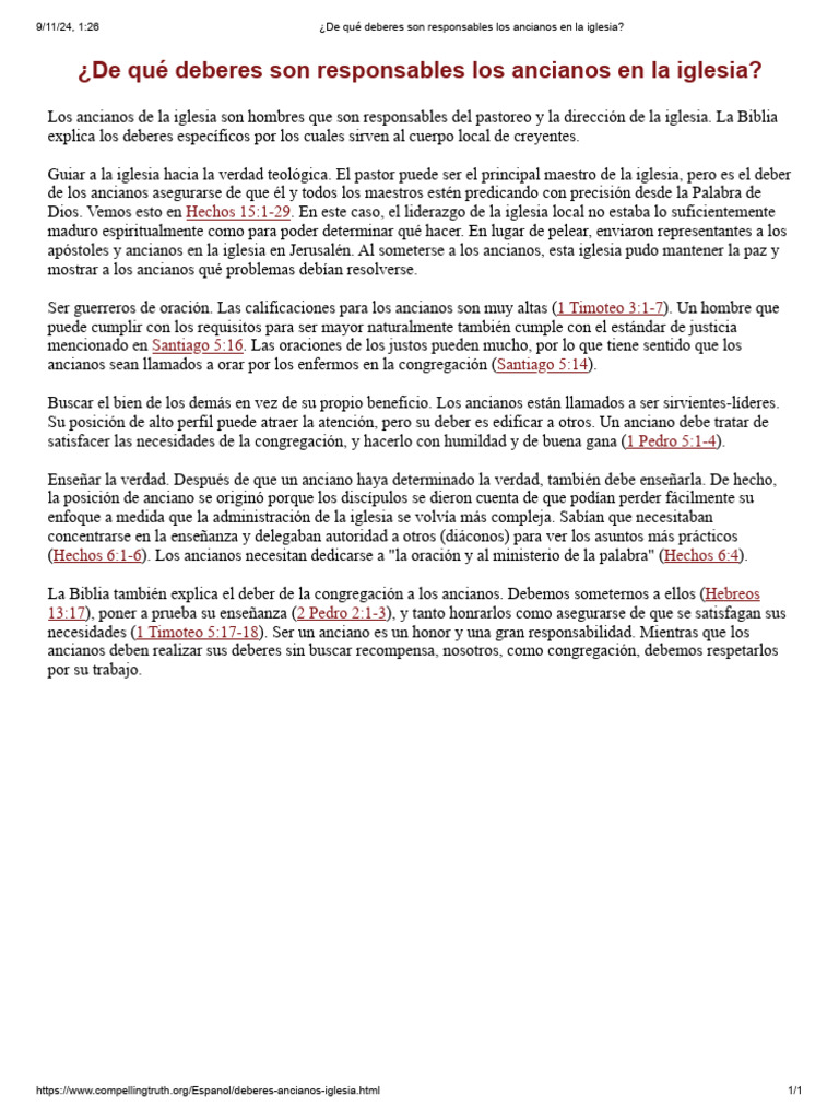 Deberes de los ancianos en la iglesia | PDF | Iglesia cristiana | Oración