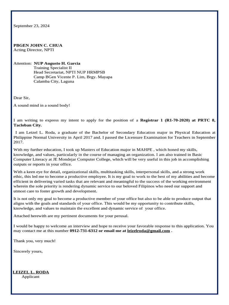 Application for Registrar Position | PDF | Business | Wellness