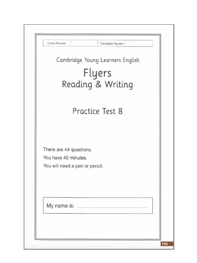 Flyers Reading Writing Test 8 Pdf