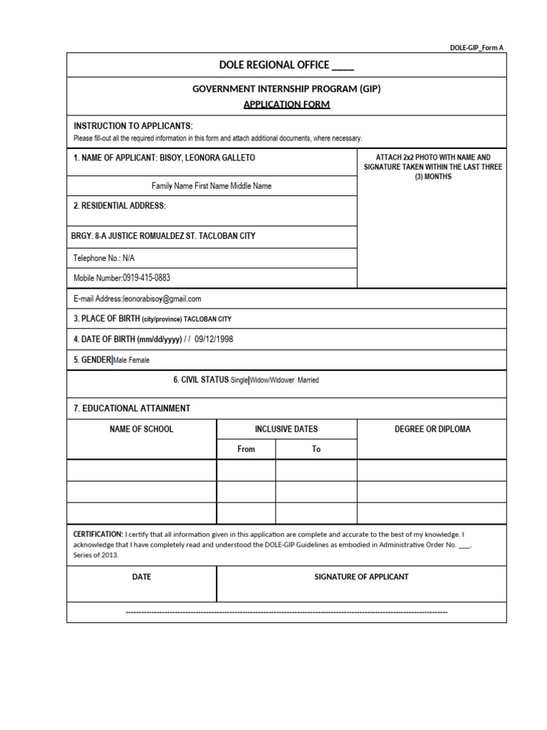 GIP Application Form | PDF | Law