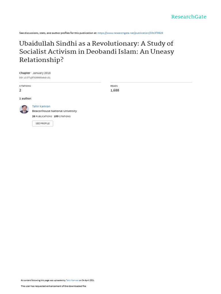 Ubaidullah Sindhi's Socialist Activism | PDF | Career & Growth