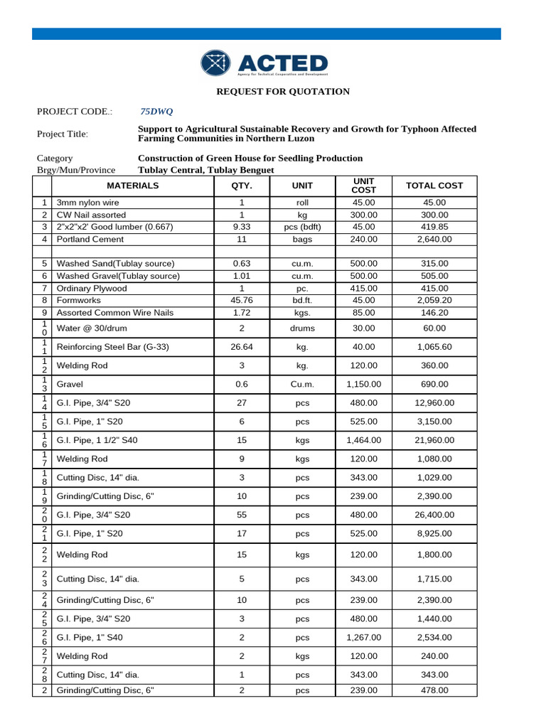 Quotation for Greenhouse Construction | PDF | Pipe (Fluid Conveyance ...