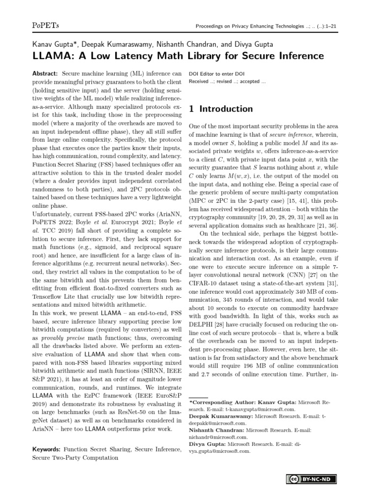 Llama - A Low Latency Math Library For Secure Inference | PDF ...