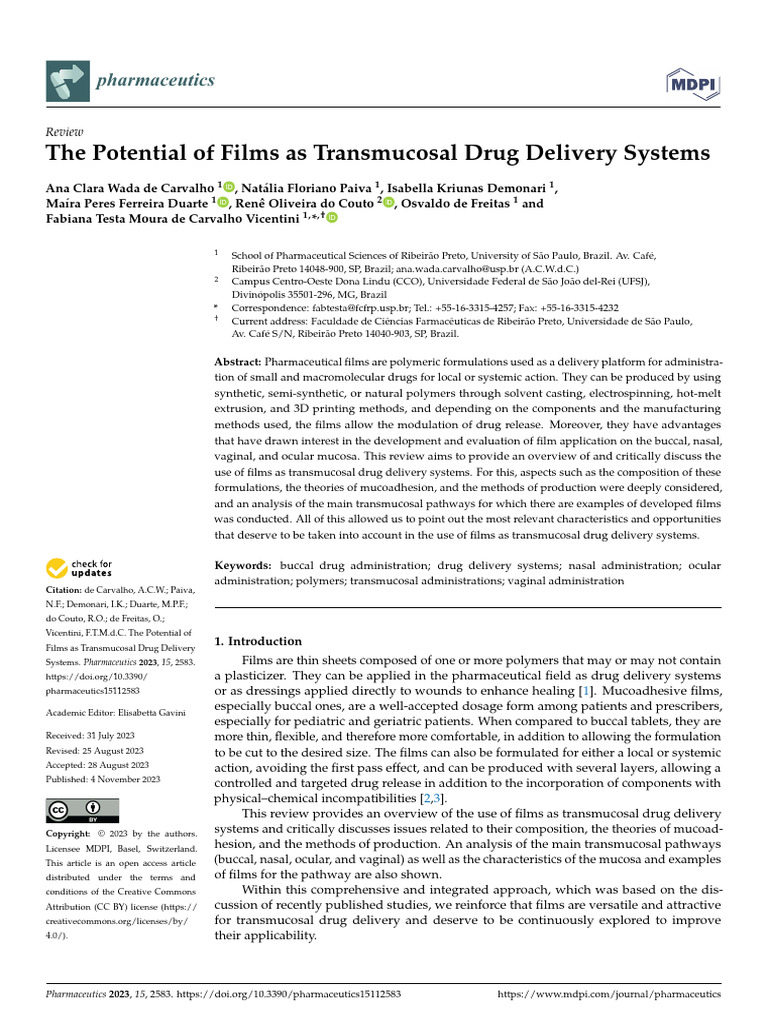 The Potential of Films As Transmucosal Drug Delivery Systems | PDF ...