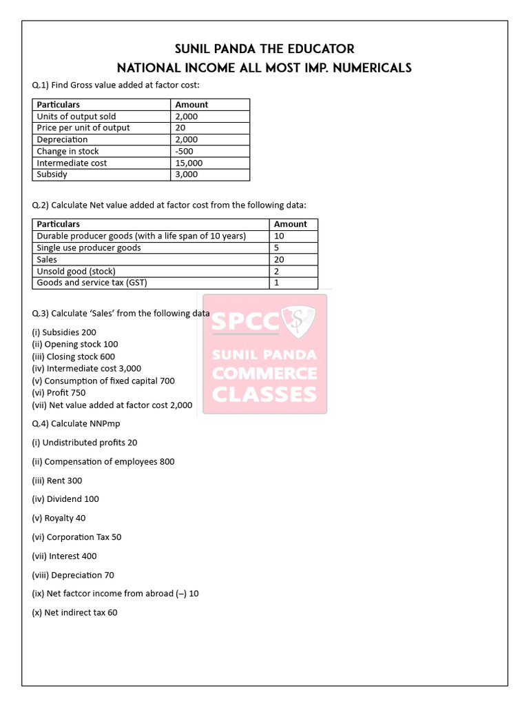 National Income Calculations Guide | PDF | Consumption Of Fixed Capital ...