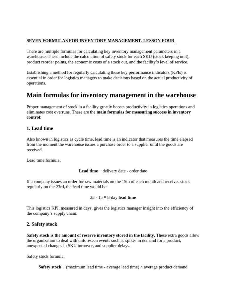 Formulas of Inventory Management | PDF | Logistics | Inventory