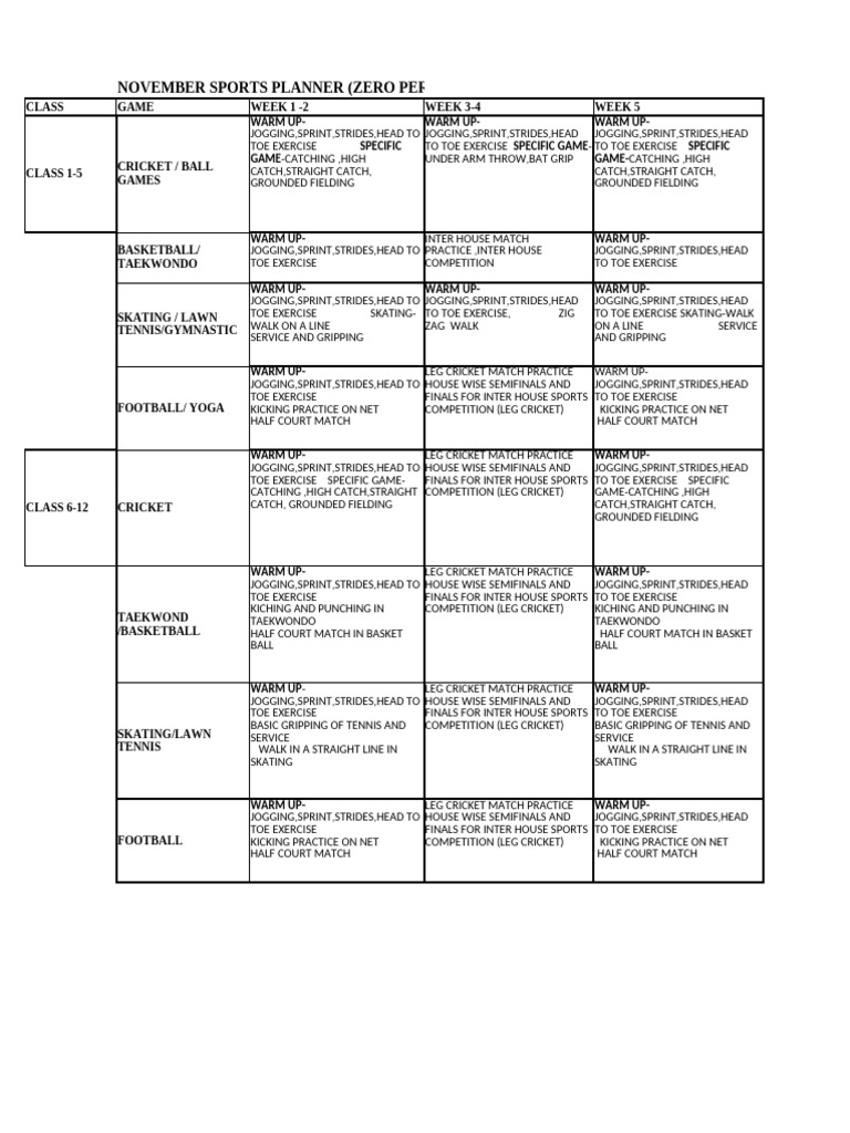 November Sports Match Day Planner | PDF | Summer Sports | Team Sports