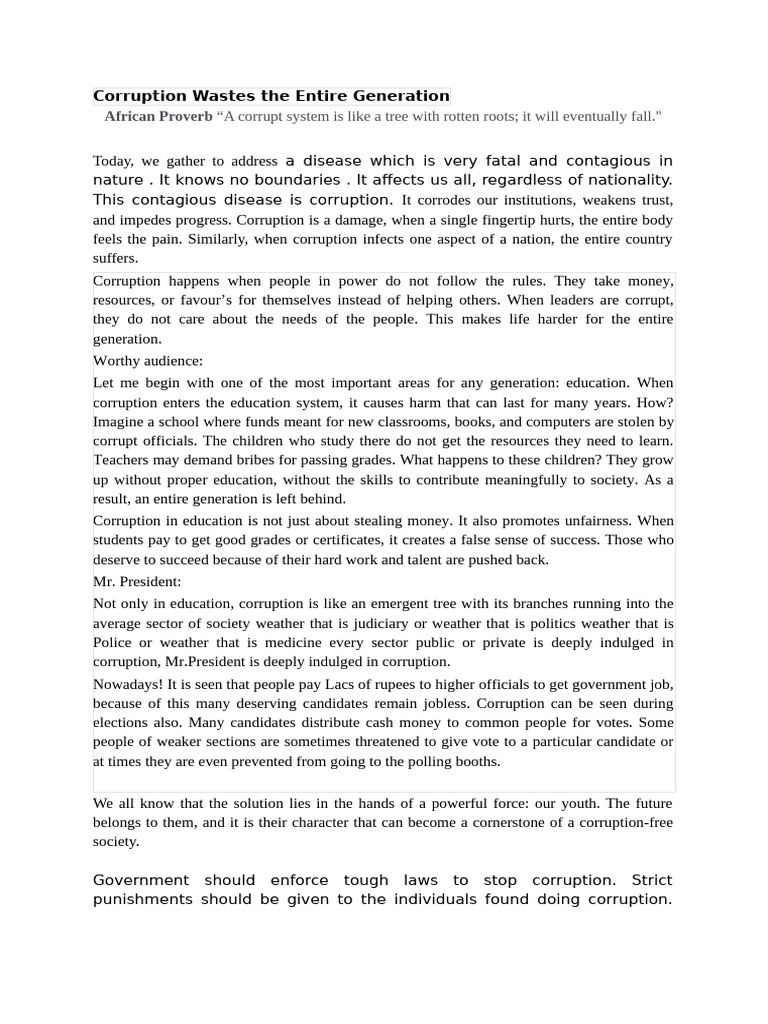 Corruption's Impact on Generations | PDF | Corruption | Justice