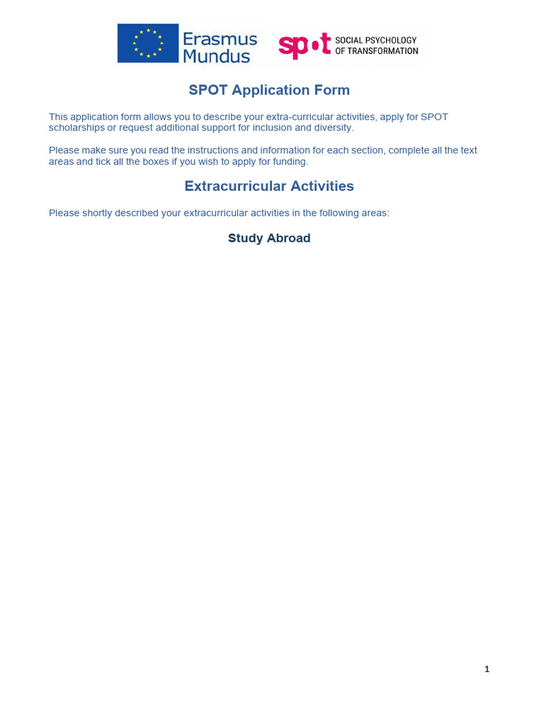 SPOT Application Form | PDF