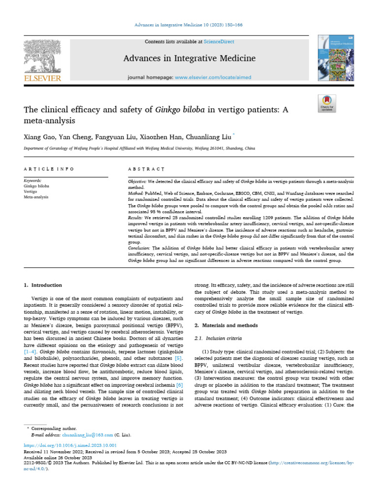 The Clinical Efficacy and Safety of Ginkgo Biloba in - 2023 - Advances ...