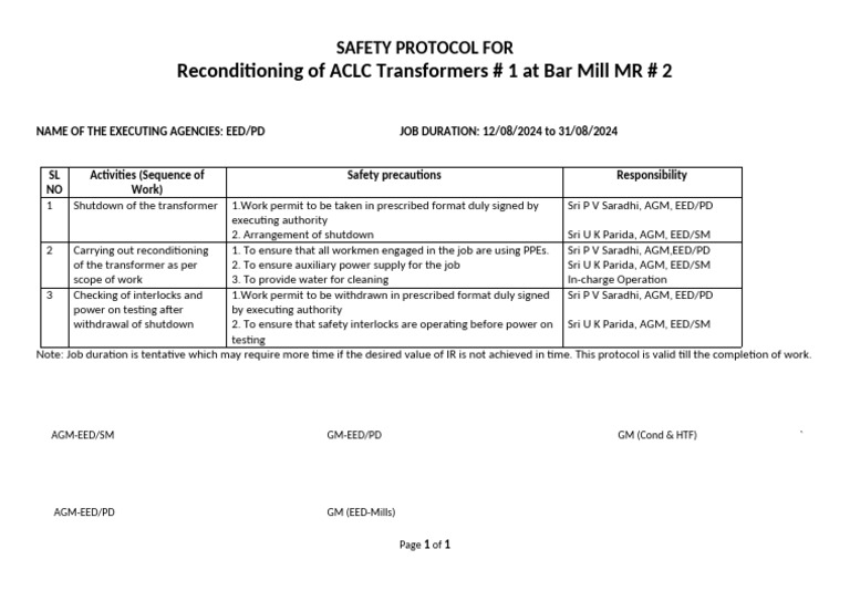 Safety Protocol For Reconditioning | PDF