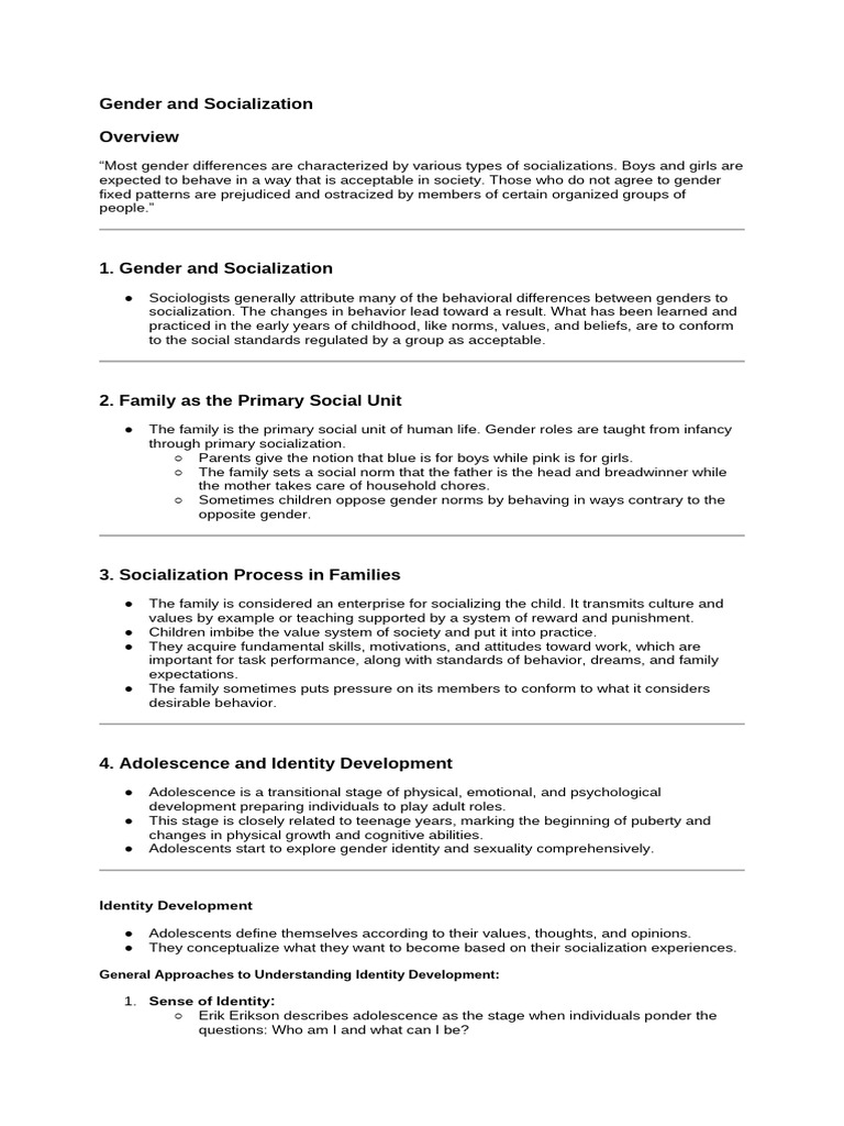 Gender Socialization and Identity Development | PDF | Adolescence ...