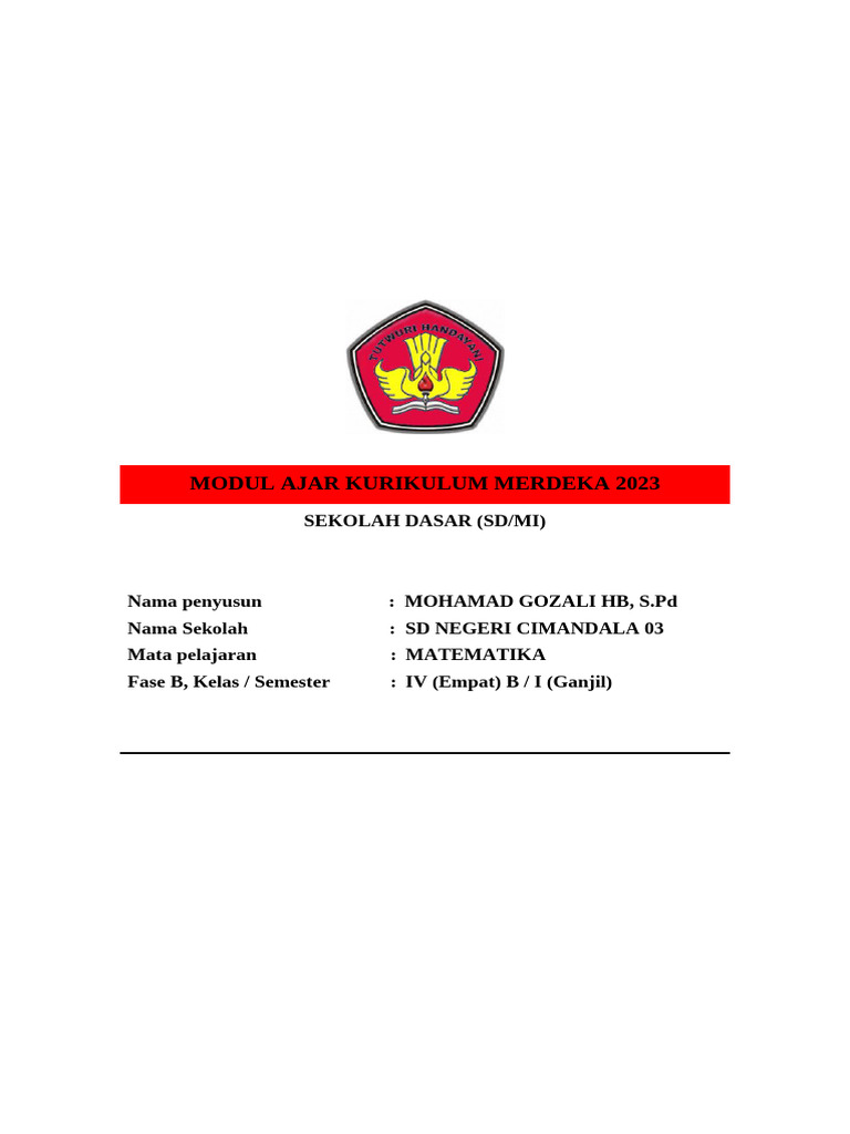 Modul Ajar Matematika Kelas 4 | PDF | Karier & Perkembangan