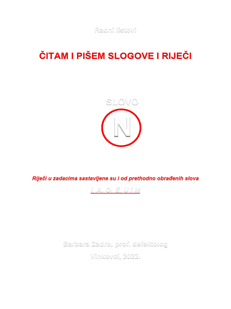 Slogovi I Riječi Sa Slovom N | PDF