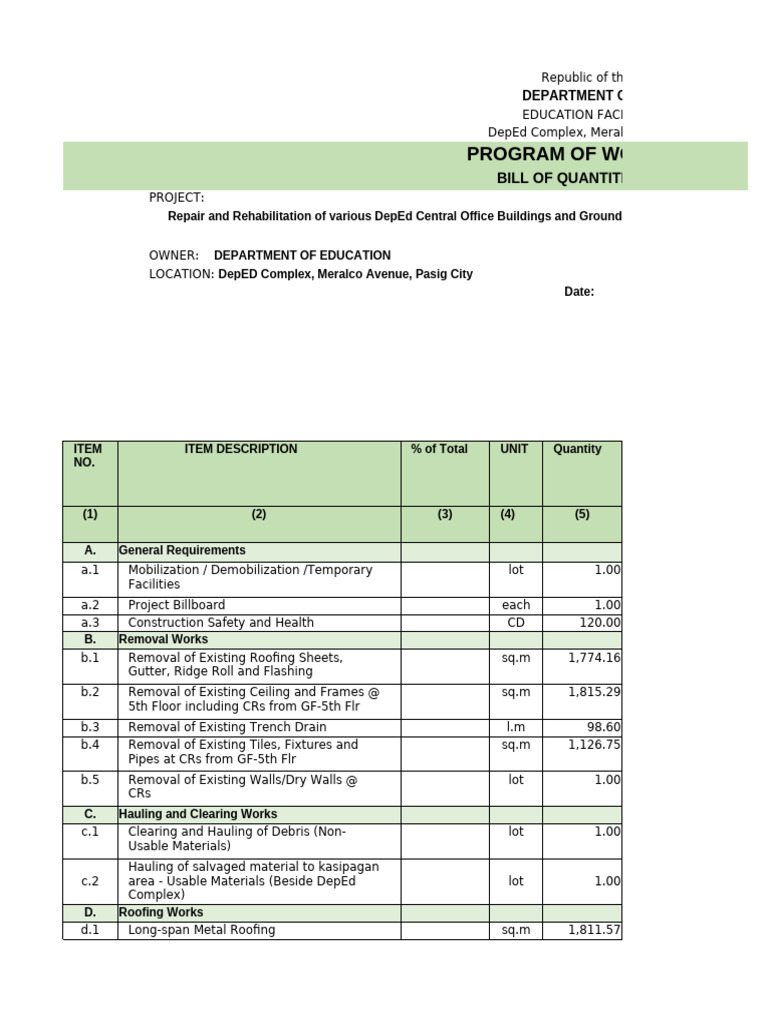 PROGRAM OF WORKS | PDF | Building Engineering | Civil Engineering