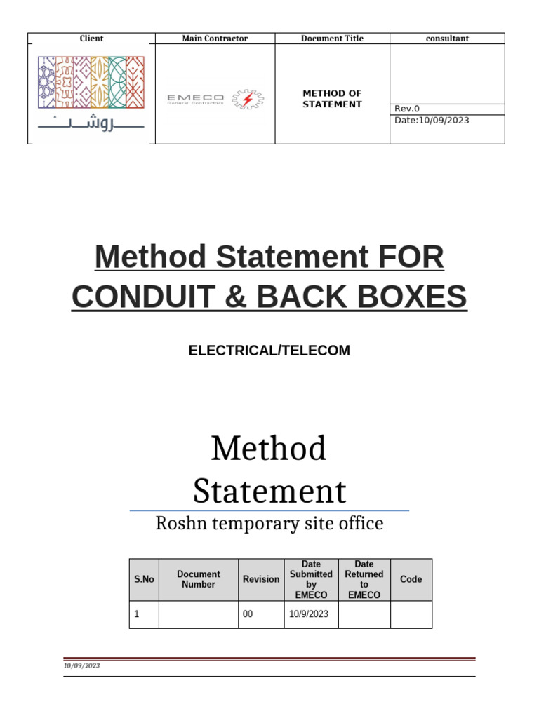 Method Statement for Conduit Installation | PDF | Building Materials ...