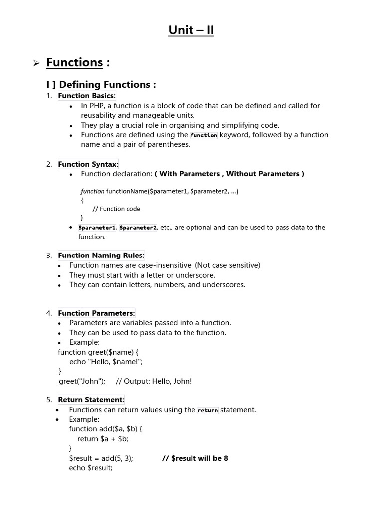 PHP Functions: Parameters and Scope | PDF | Parameter (Computer ...