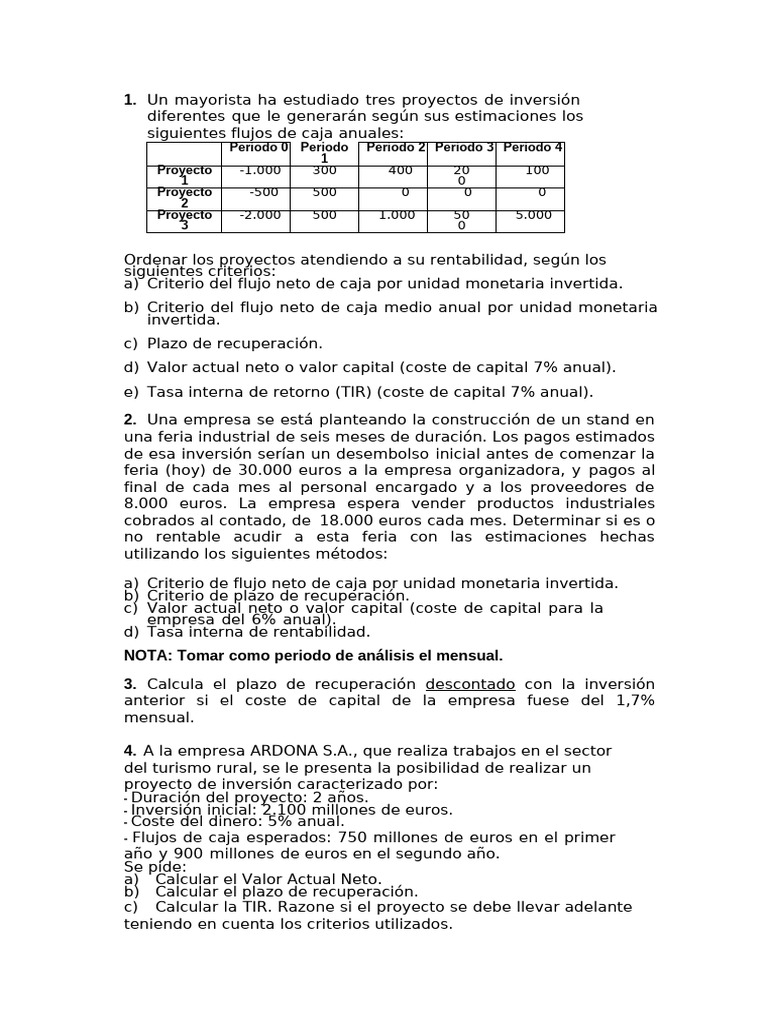 Análisis de Proyectos de Inversión y Rentabilidad | PDF | Tasa interna ...