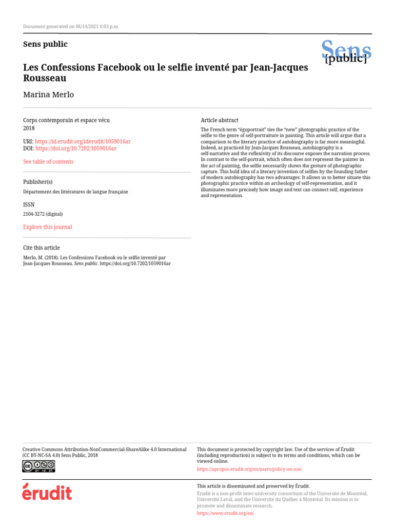Les Confessions Facebook Ou Le Selfie Inventé Par Jean-Jacques | PDF ...