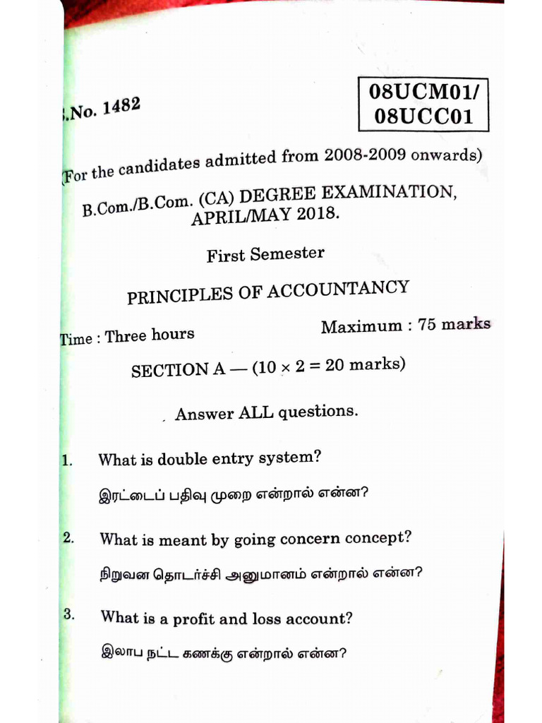 Principal of Accountancy Question Bank | PDF