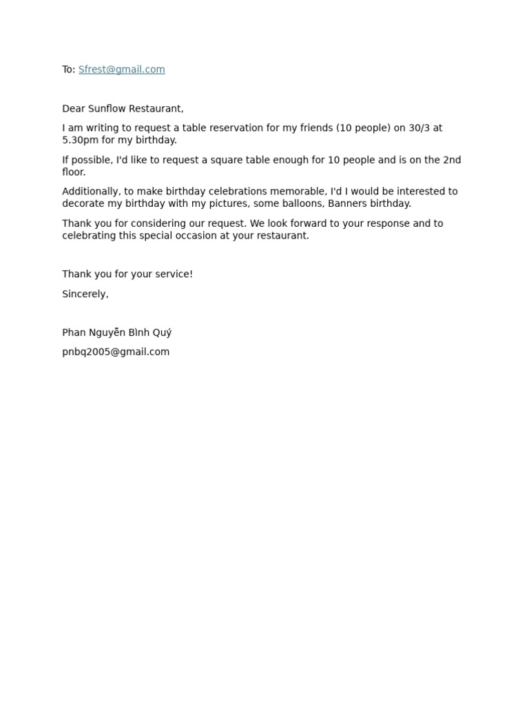 Restaurant Reservation | PDF