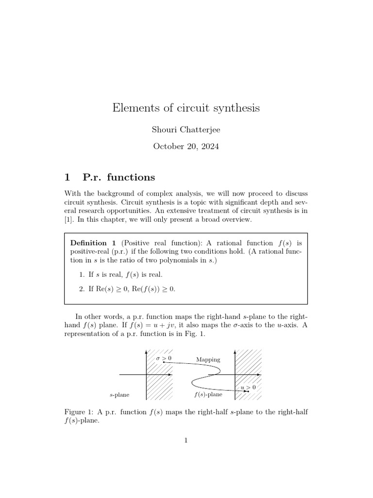 Overview of Positive Real Functions in Circuit Synthesis | PDF ...