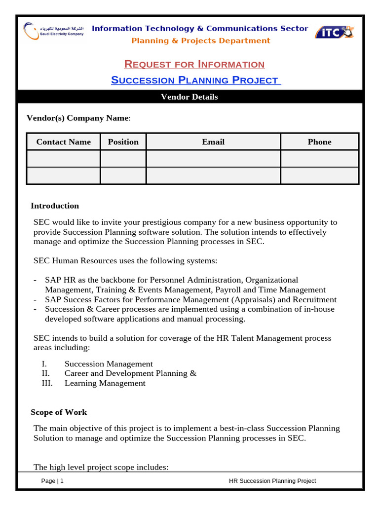 Succession Planning RFI for SEC | PDF | Human Resource Management ...