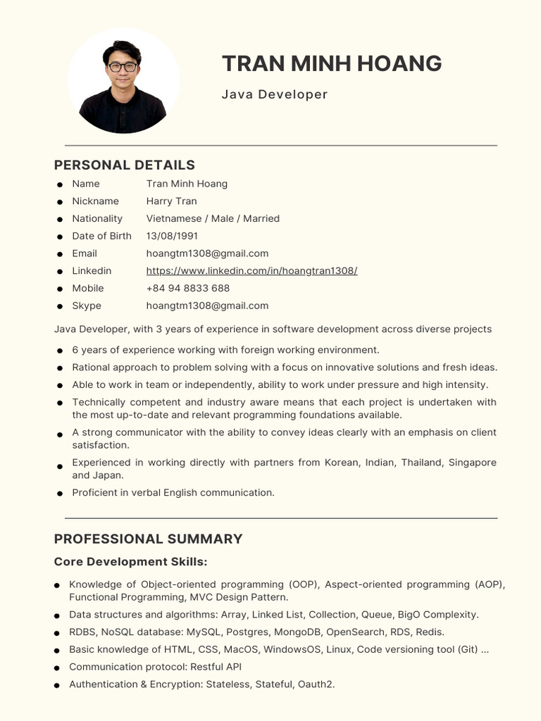 LinkedIn Profile of Java Developer Tran Hoang | PDF | Spring Framework ...