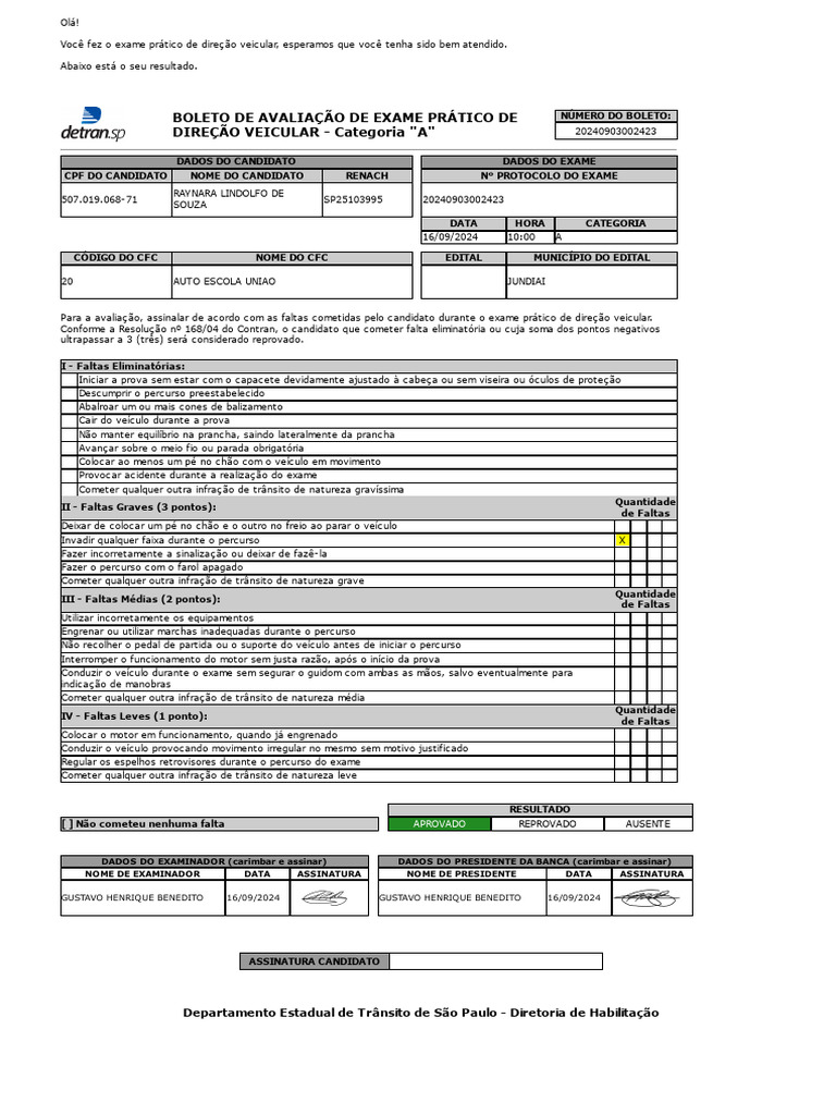 Faltas no Exame de Direção Veicular | PDF | Tráfego