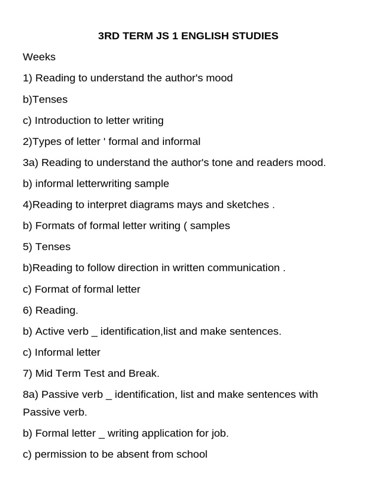 3rd Term Js 1 English Studies | PDF | Grammatical Tense | Verb