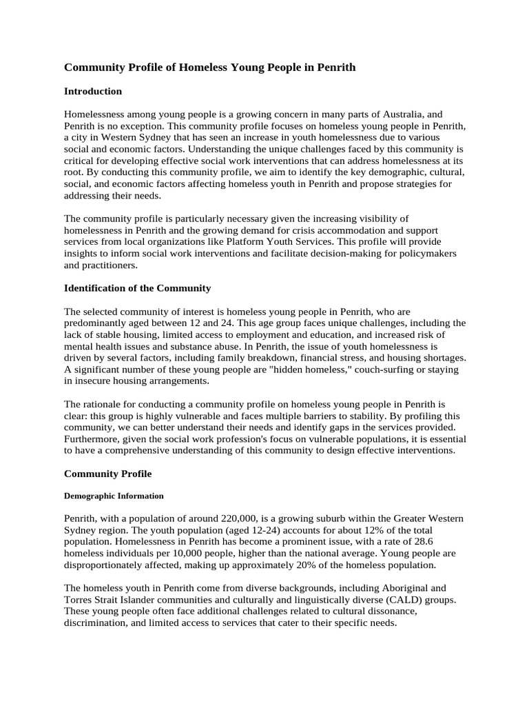 Homeless Youth in Penrith: A Profile | PDF | Cost Of Living | Homelessness