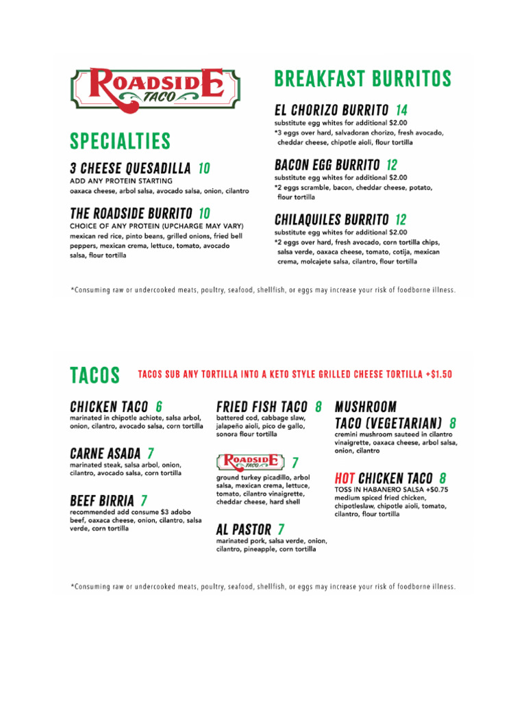Roadside Taco Menu | PDF