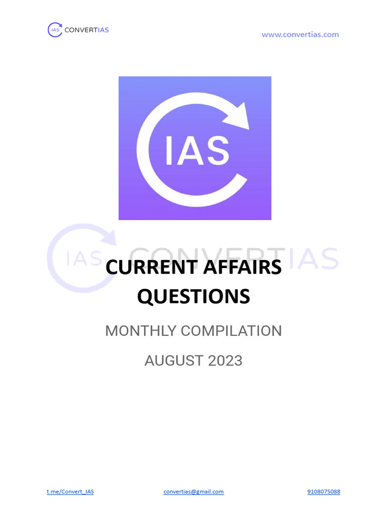 August 2023 Current Affairs Compilation | PDF | Clean Technology