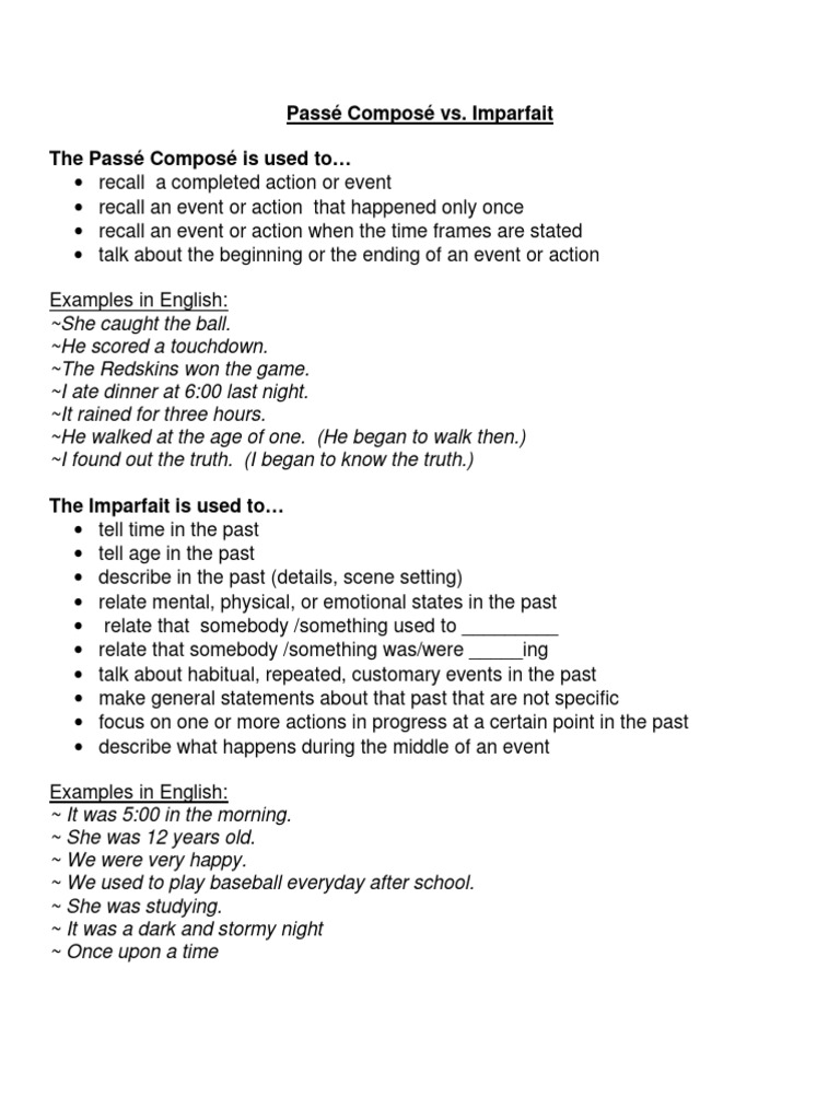 Passé Composé vs. Imparfait Guide | PDF | Language Arts & Discipline