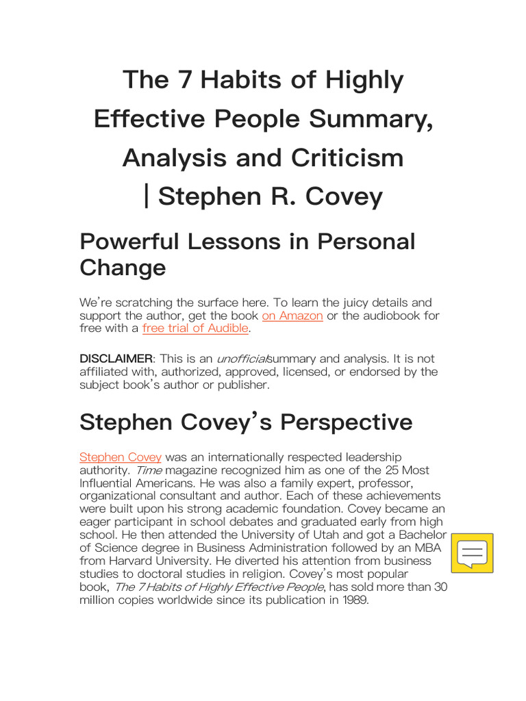Summary of Covey's 7 Habits | PDF | Lifestyle