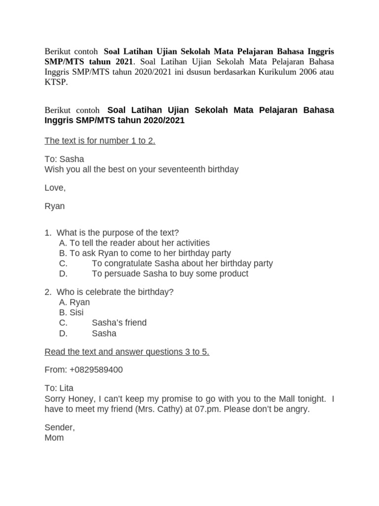 Contoh Soal Us B.inggris Mts | PDF | Orange (Fruit) | Moon
