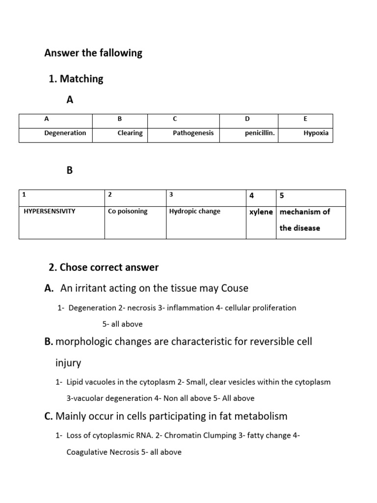 Answer The Fallowing (Pathology) | PDF