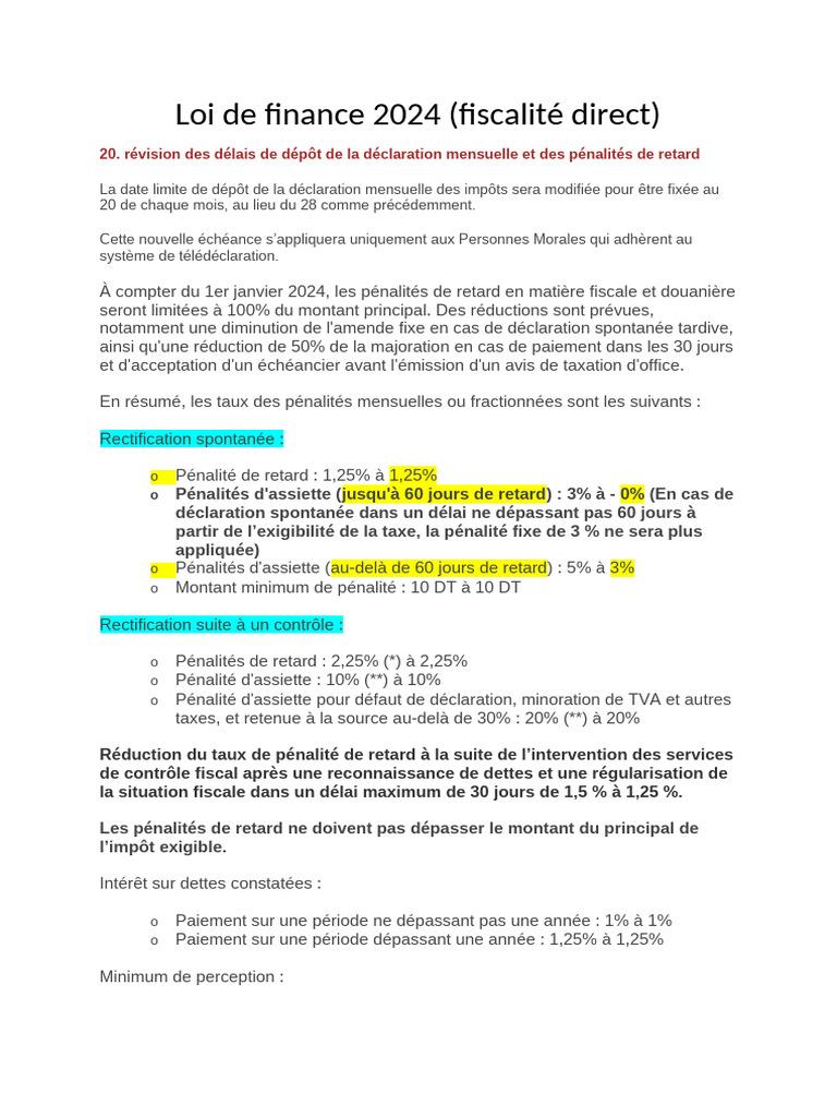 Résumé de la loi de finances 2024 | PDF | Impôts | Taxe sur la valeur ...