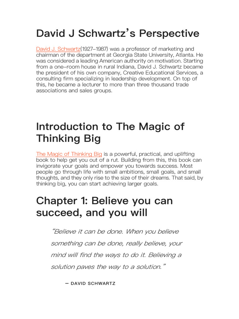 David J. Schwartz on Thinking Big | PDF | Self-Improvement
