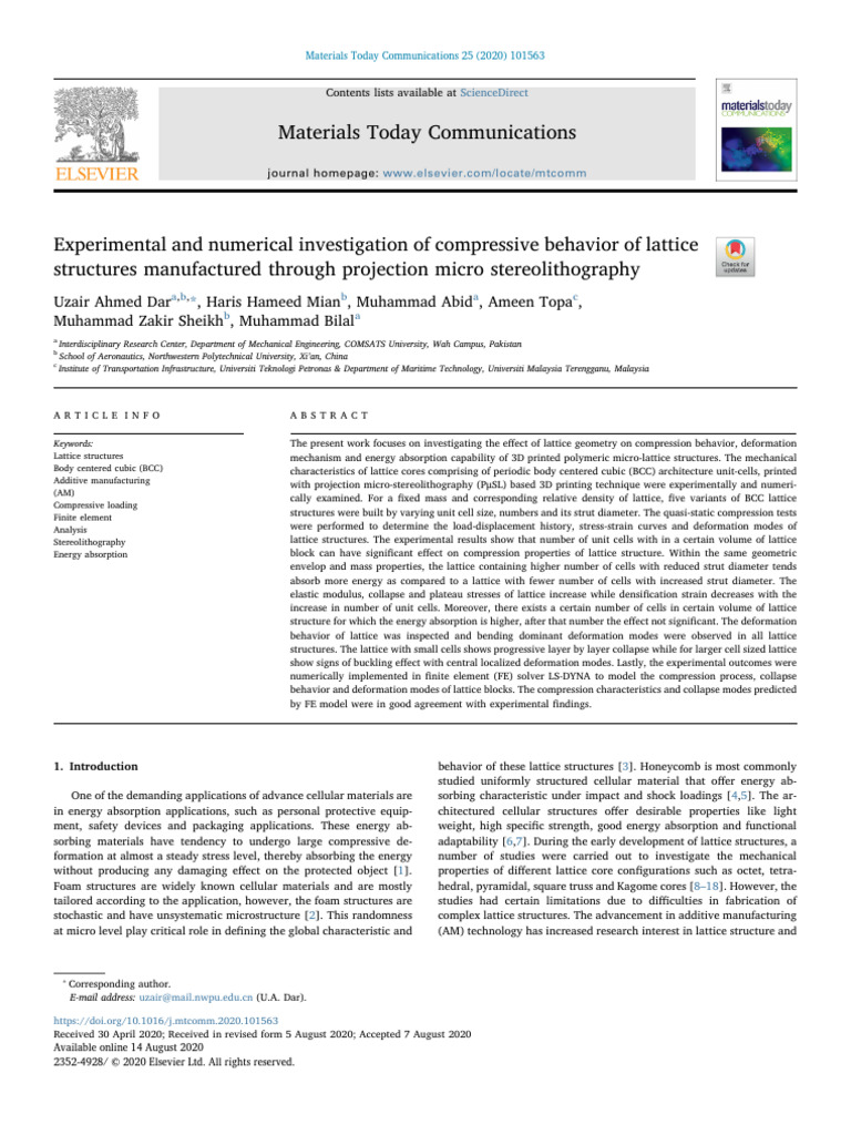 Compressive Behavior of BCC Lattice Structures | PDF | Deformation ...