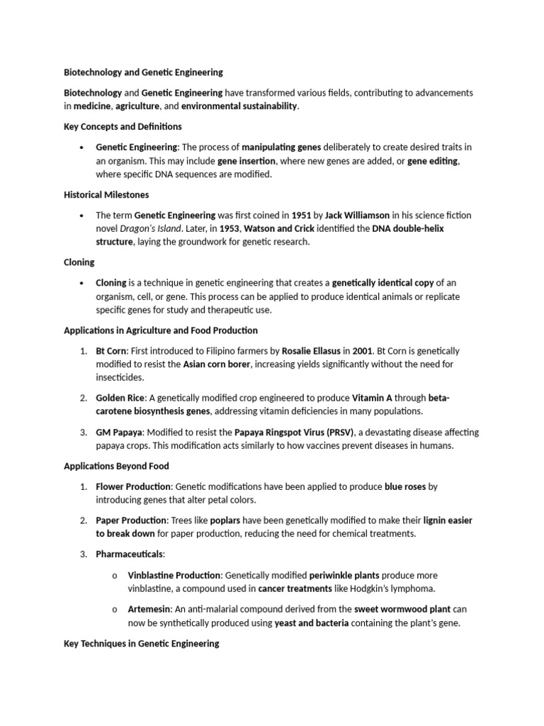 Biotechnology and Genetic Engineering Insights | PDF | Genetic ...